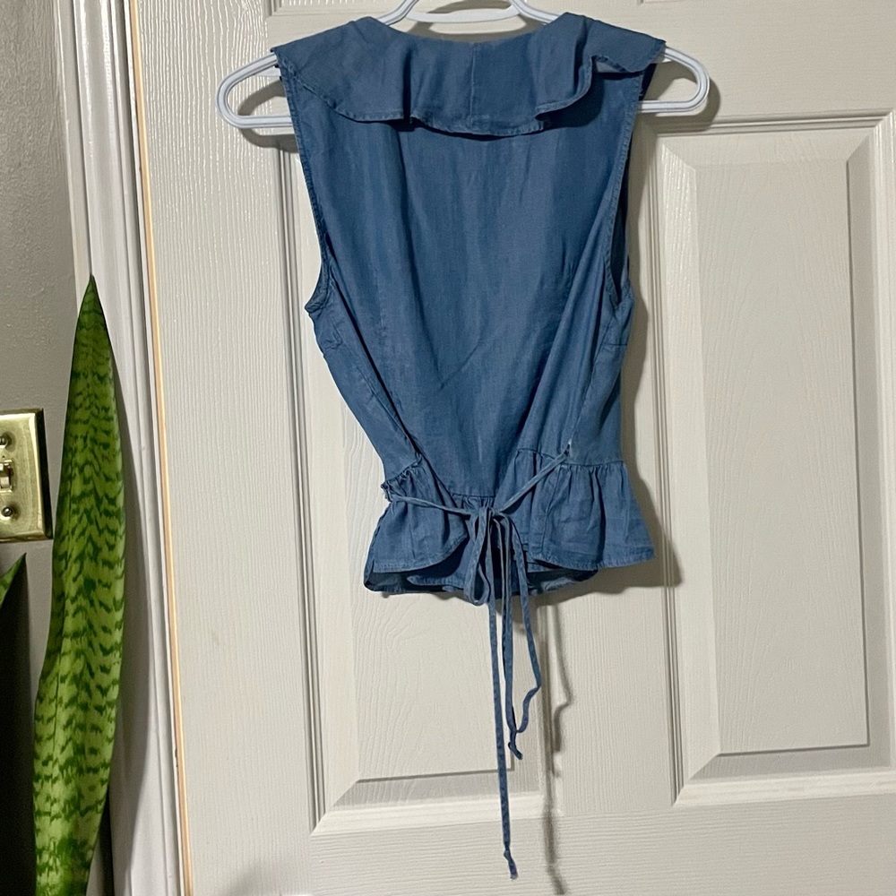Zara Denim Ruffled Wrap Top - Picture 7 of 9